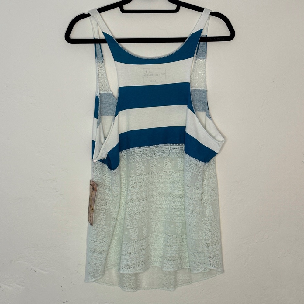 NWT - We The Free - Striped + Lace Teal/White Tank - Picture 7 of 14